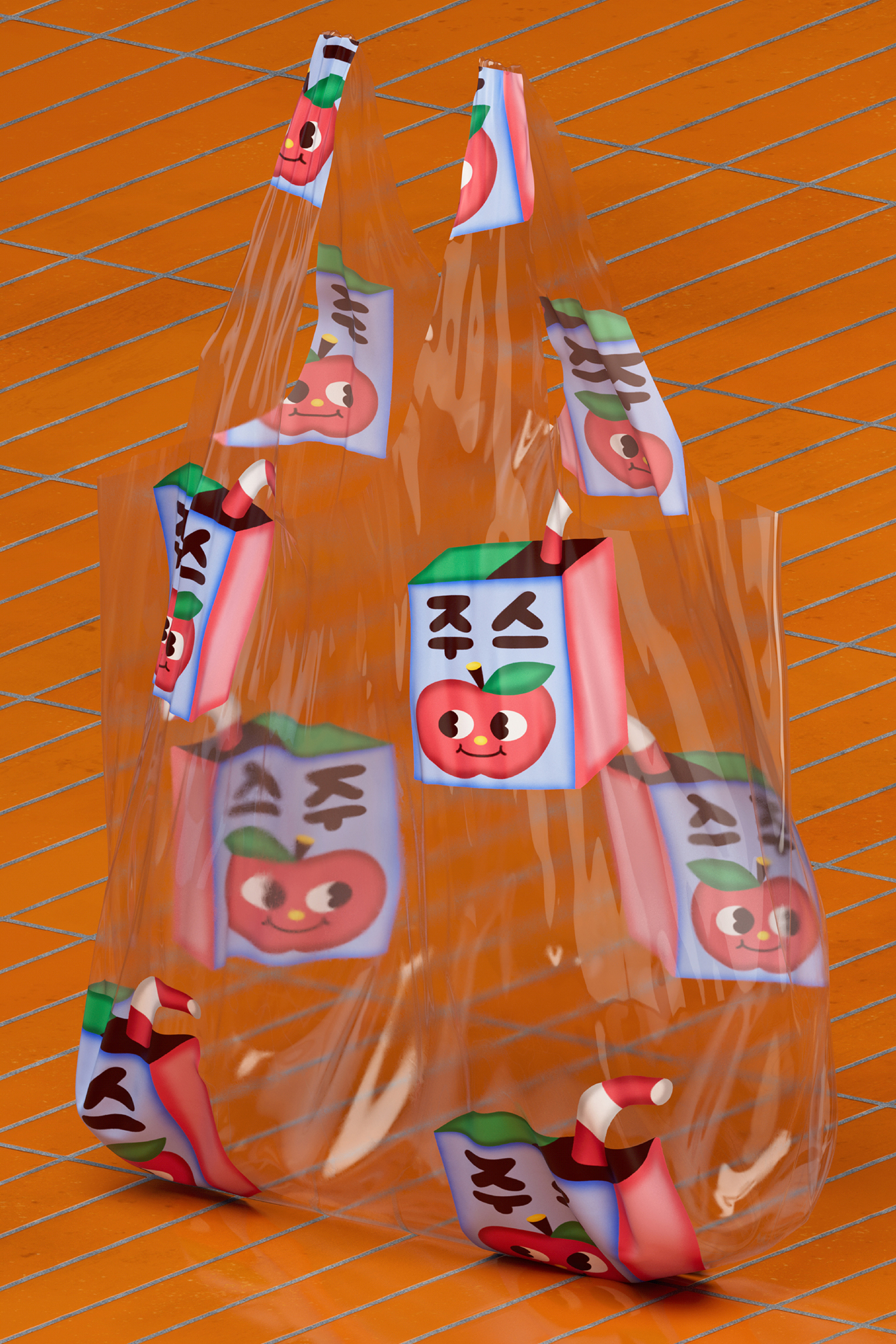 3D rendering of a shopping bag with a printed pattern by Hello Numi.