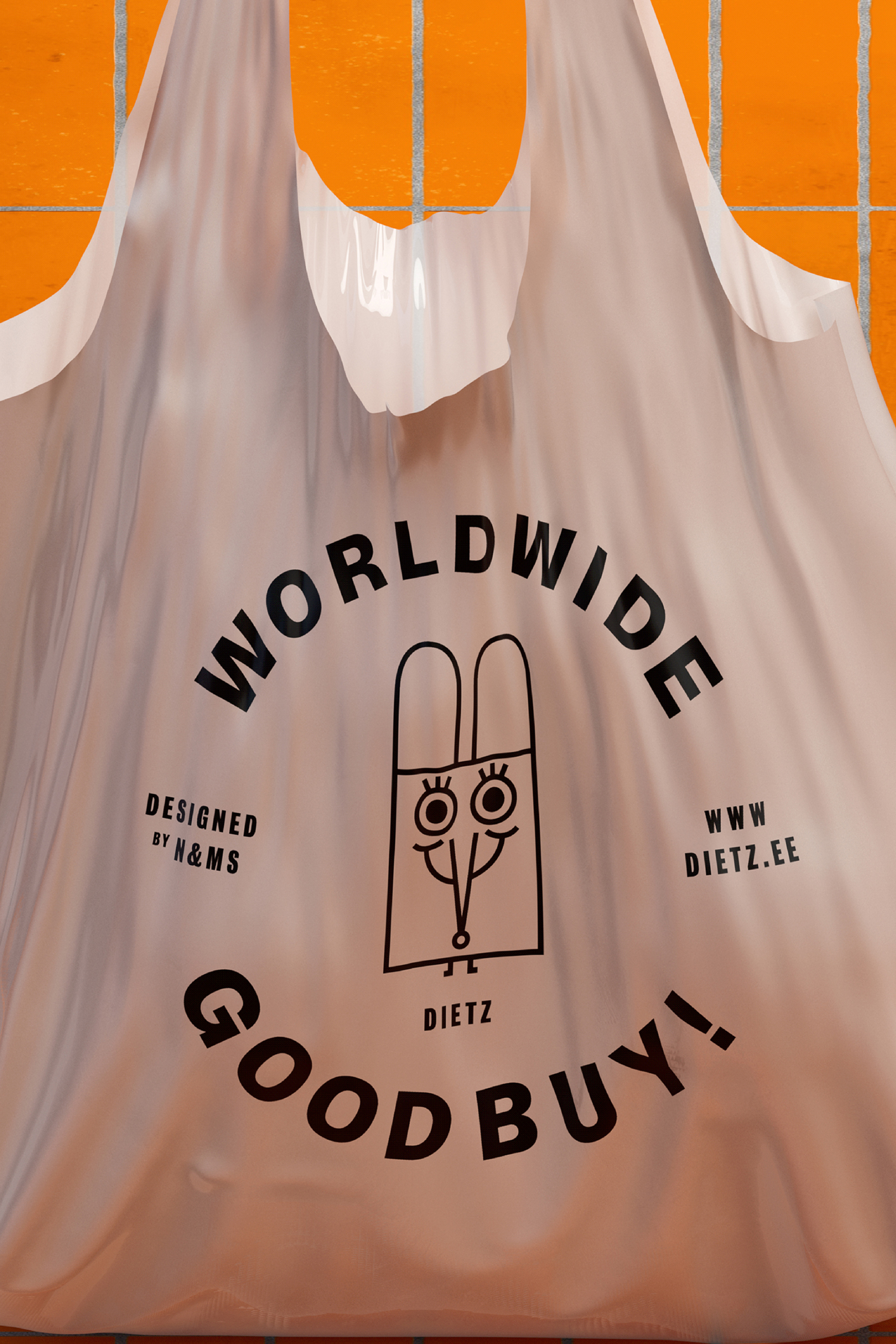 3D rendering of a white shopping bag with a printed logo of Good Buy! Dietz.