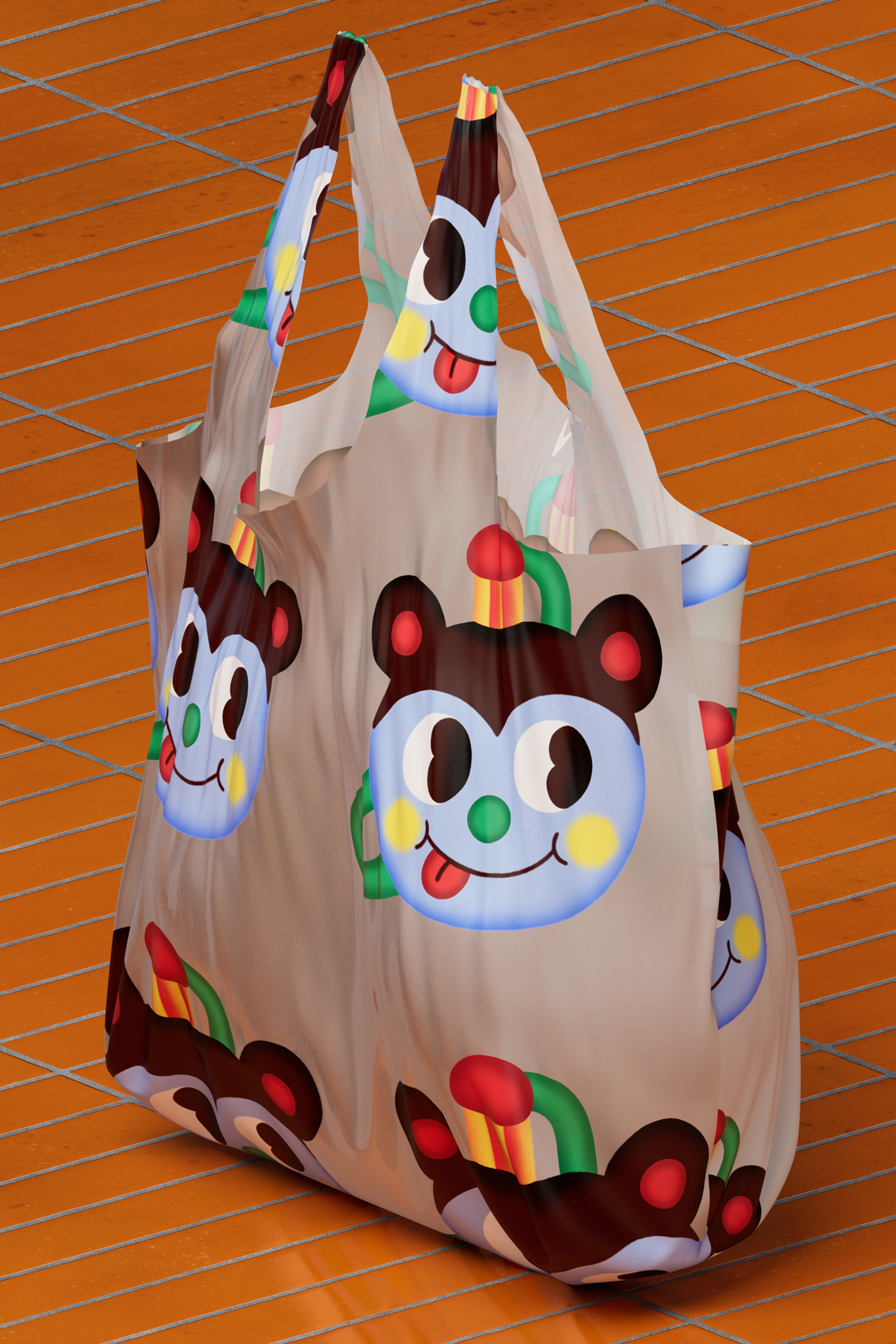3D rendering of a shopping bag with a printed pattern by Hello Numi.