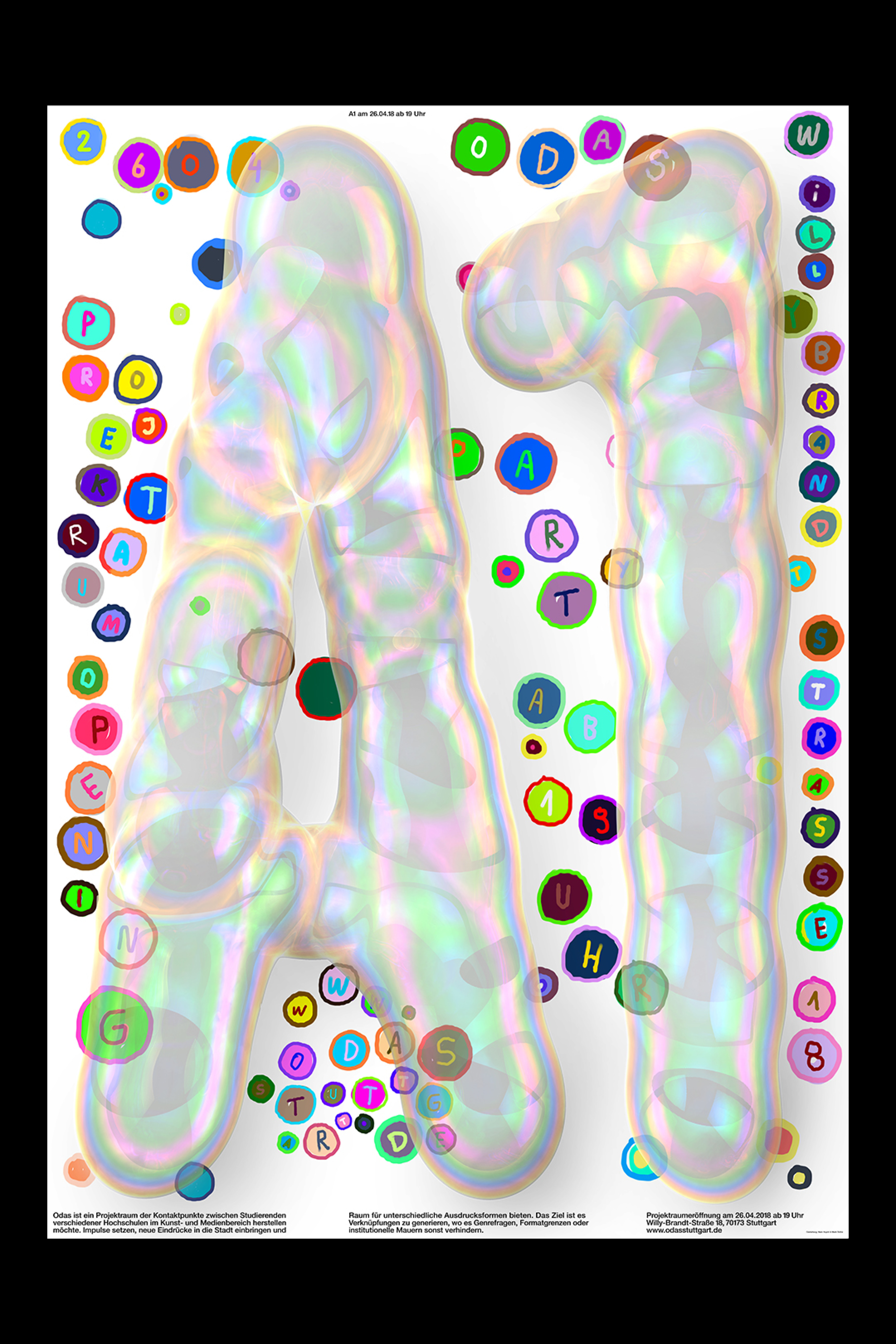 Colorful poster for ODAS showing the title "A1" in bubble letters.